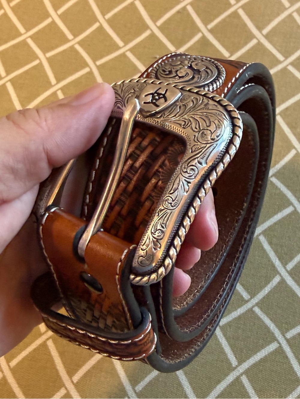 Ariat Men’s 36 Brown Tooled Leather Western Belt Concho Buckle